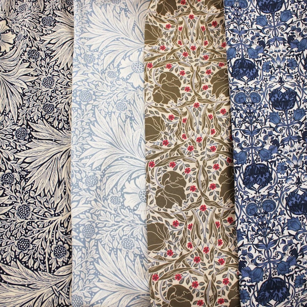 William Morris Marigold Viscose Challis and Pimpernel Pima Cotton Lawn Fabric
