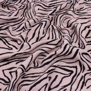 Animal Shimmer Jersey Lurex Zebra Stripes Stretch Print Jumper Fabric Pale Pink