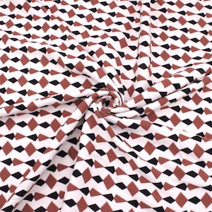 Graphic Printed Viscose Twill Dressmaking Fabric Rayon Material - Ecru Caramel