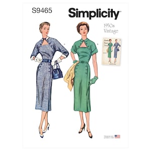 Puede incluir: Patrón de costura Simplicity para un vestido vintage de los años 50 con un corpiño ajustado y una falda con una ligera forma de A. El patrón incluye dos estilos diferentes: uno con estampado a cuadros y el otro con un color verde sólido. El patrón está diseñado e impreso en los Estados Unidos.