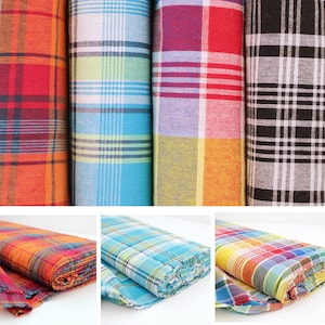 Indian Madras Pure 100% Cotton Checked Tartan Shirts Nightwear Fabric Material