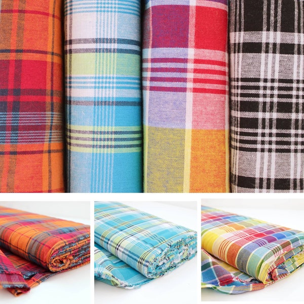 Indian Madras Pure 100% Cotton Checked Tartan Shirts Nightwear Fabric Material