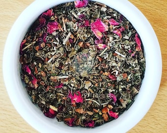 LUNAR BLISS TEA: Organic loose leaf herbal tea for Menstruation Support. Organic Herbal Tea for Menstrual Cycle. Herbal Nourishing Infusion