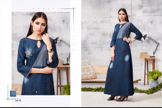 denim long gown