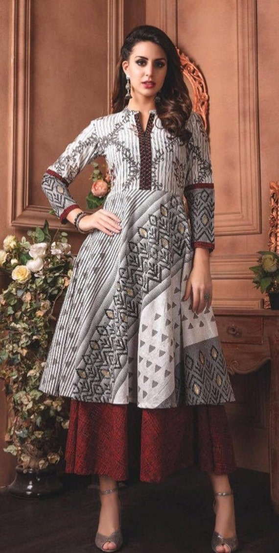 Printed Light Brown Tunic-G3-WKU8805 | Kurti designs, Long gown dress, Kurti  styles