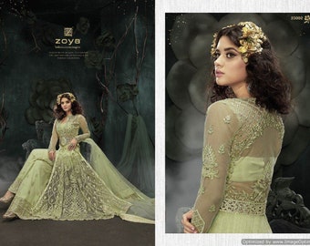 latest !! lengha style Heavy Net with embroidery worked gown dress