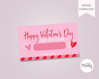 Rosa Valentinstag Geschenkanhänger | Kinder Karte zum Ausdrucken (PDF)