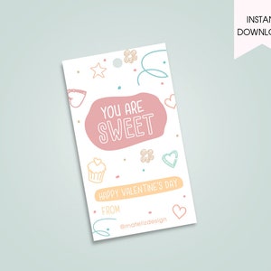 You are Sweet Gift Tag | Printable File | Valentine&#39;s Card Instant Download | Valentine&#39;s day kids gift | Gift Tag
