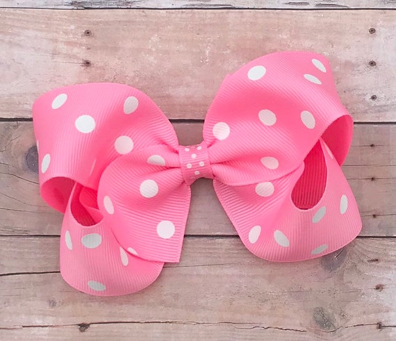 Pink Polka Dot Hair Bow Pink Hair Bows Pink White Polka Dot Etsy