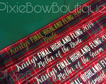 Tartan Hen Night sashes with custom design -Hen do, party, highland fling, stag do, bride sash FREE UK P&P