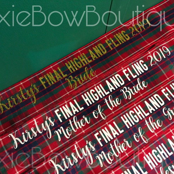 Tartan Hen Night sashes with custom design -Hen do, party, highland fling, stag do, bride sash FREE UK P&P