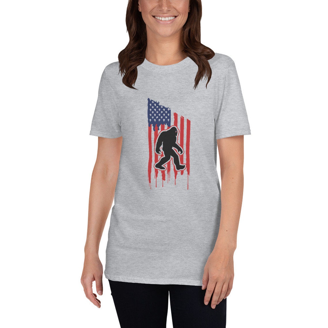 Patriotic Bigfoot American USA Flag Unisex T-shirt Bigfoot - Etsy UK