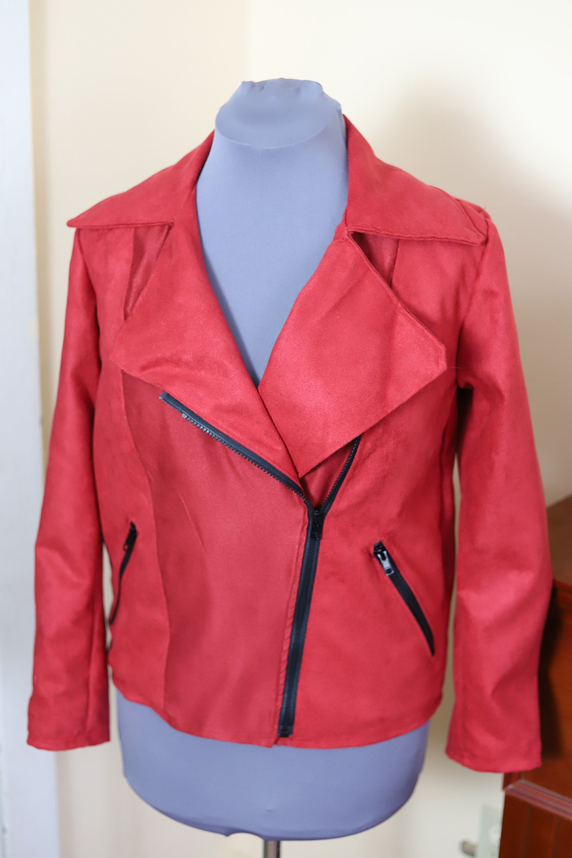 faux suede red jacket