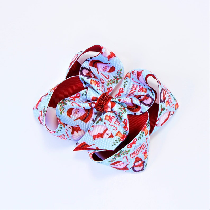 Christmas Hair Bow Holiday Hair Bow Santa Hair Bow Girl Christmas Outfit Toddler Christmas Dress Blue Christmas bow Stocking Stuffers
