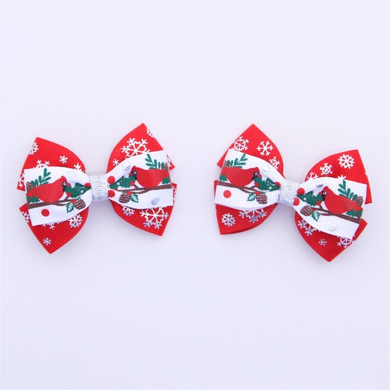 Christmas Hair Bows Pigtail Hair Bows Set Of 2 Small Bows Etsy