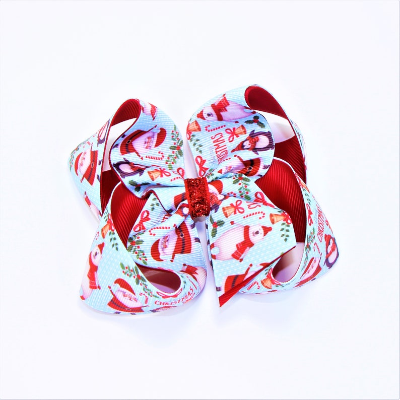 Christmas Hair Bow Holiday Hair Bow Santa Hair Bow Girl Christmas Outfit Toddler Christmas Dress Blue Christmas bow Stocking Stuffers