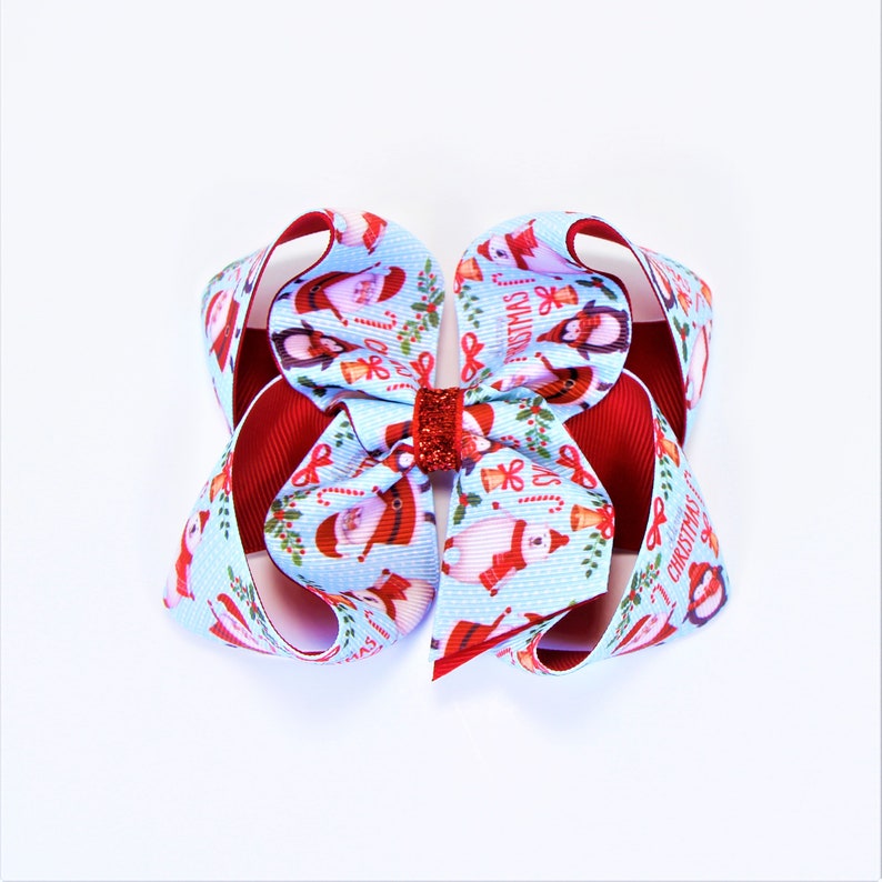 Christmas Hair Bow Holiday Hair Bow Santa Hair Bow Girl Christmas Outfit Toddler Christmas Dress Blue Christmas bow Stocking Stuffers