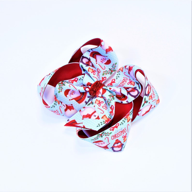 Christmas Hair Bow Holiday Hair Bow Santa Hair Bow Girl Christmas Outfit Toddler Christmas Dress Blue Christmas bow Stocking Stuffers