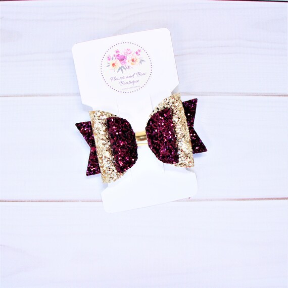 Glitter Hair Bow Burgundy Gold Bow Baby Headband Bows Glitter Etsy