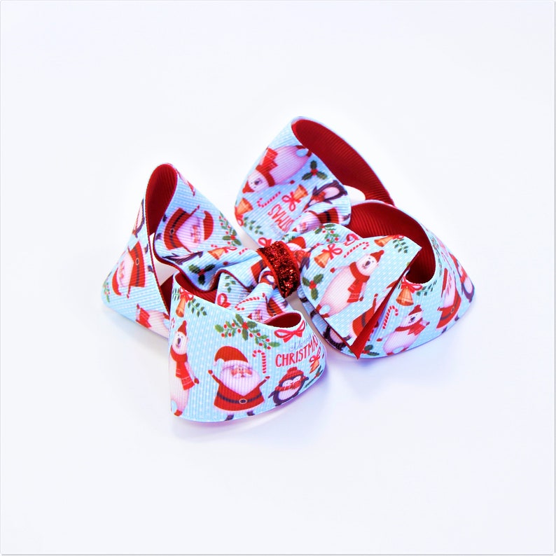 Christmas Hair Bow Holiday Hair Bow Santa Hair Bow Girl Christmas Outfit Toddler Christmas Dress Blue Christmas bow Stocking Stuffers