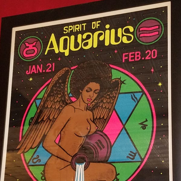 Funky Enterprises Vintage Headshop Blacklight flocked Astrology poster "Aquarius" 1976