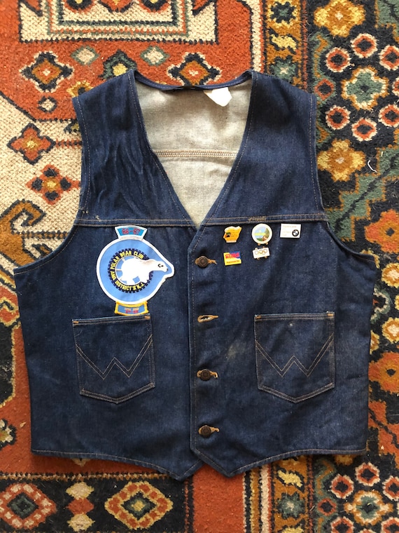 70s XL wrangler denim biker vest