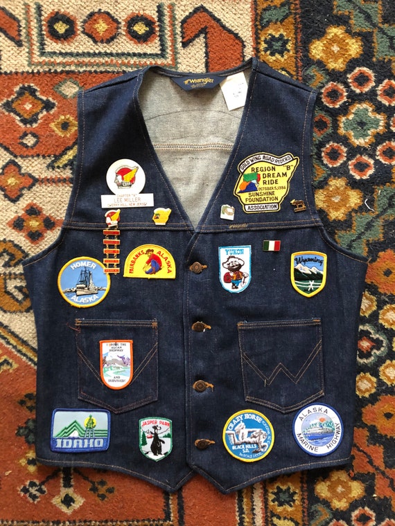 70s Wrangler Denim Biker Vest With patches