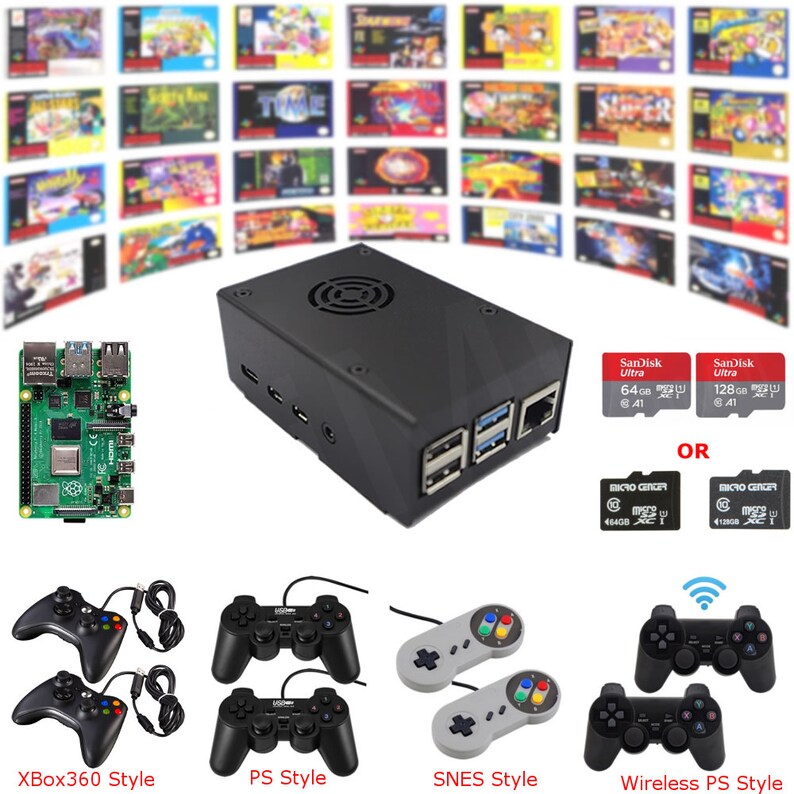 Raspberry Pi 4 4GB Retro Gaming Console with Controllers 128GB | Etsy