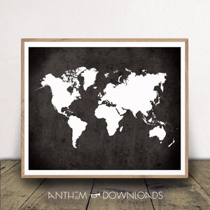 Schwarz und Weiß Weltkarte Poster - Moderne Reise Dekor - Instant Download - Druck von Zuhause!