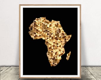 Black and Gold Geometric Africa Print - Modern African Decor - Minimalist Africa Poster - Geometric Triangles Wall Art - Instant Download!