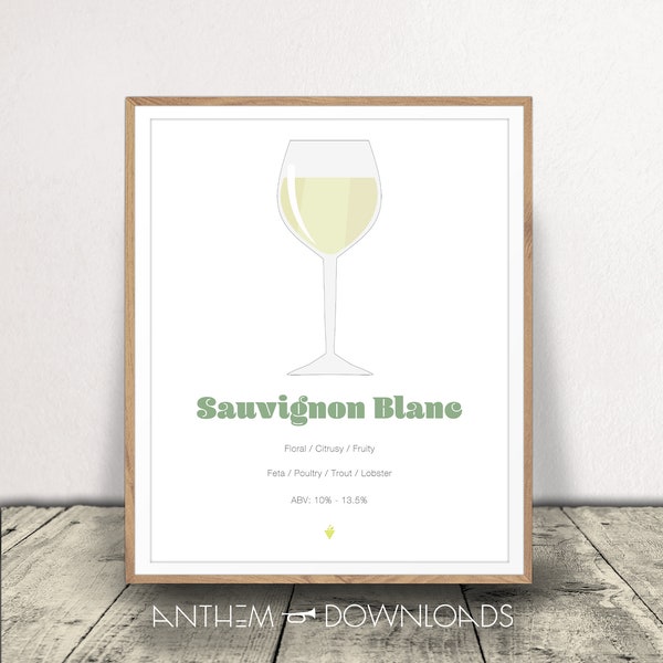 Sauvignon Blanc Wine Art Print Digital Download