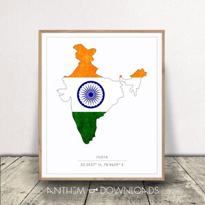 Impression d'art de l'Inde - Téléchargement numérique - Carte de l'Inde - Affiche de voyage - Cadeau de famille - Décor de drapeau indien - Impression à la maison !