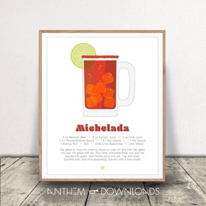 Michelada Print - Cocktail Poster - Food and Drink Art - Bar Cart Decor - Digital Files - Instant Download