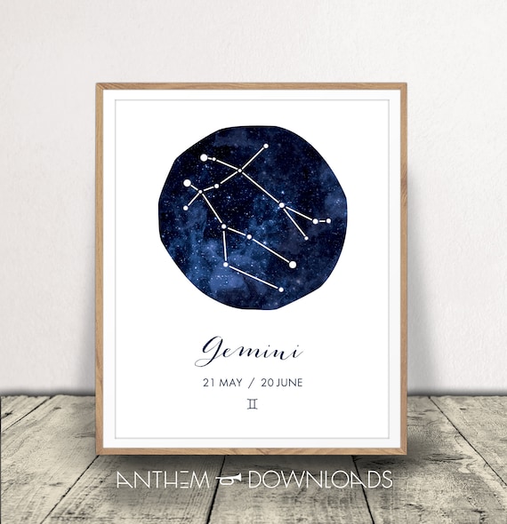 Printable Astrology Art Gemini Constellation Print Zodiac Constellation Art z012