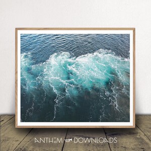 Aerial Ocean Waves Art Print - Beach House Wall Art - Crashing Waves Poster - Calming Blue Hues - Instant Download