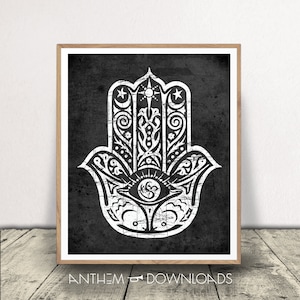 Hamsa Hand Art Print - Hand of Fatima Poster - Digital Download - Black and White Decor - Instant Download!