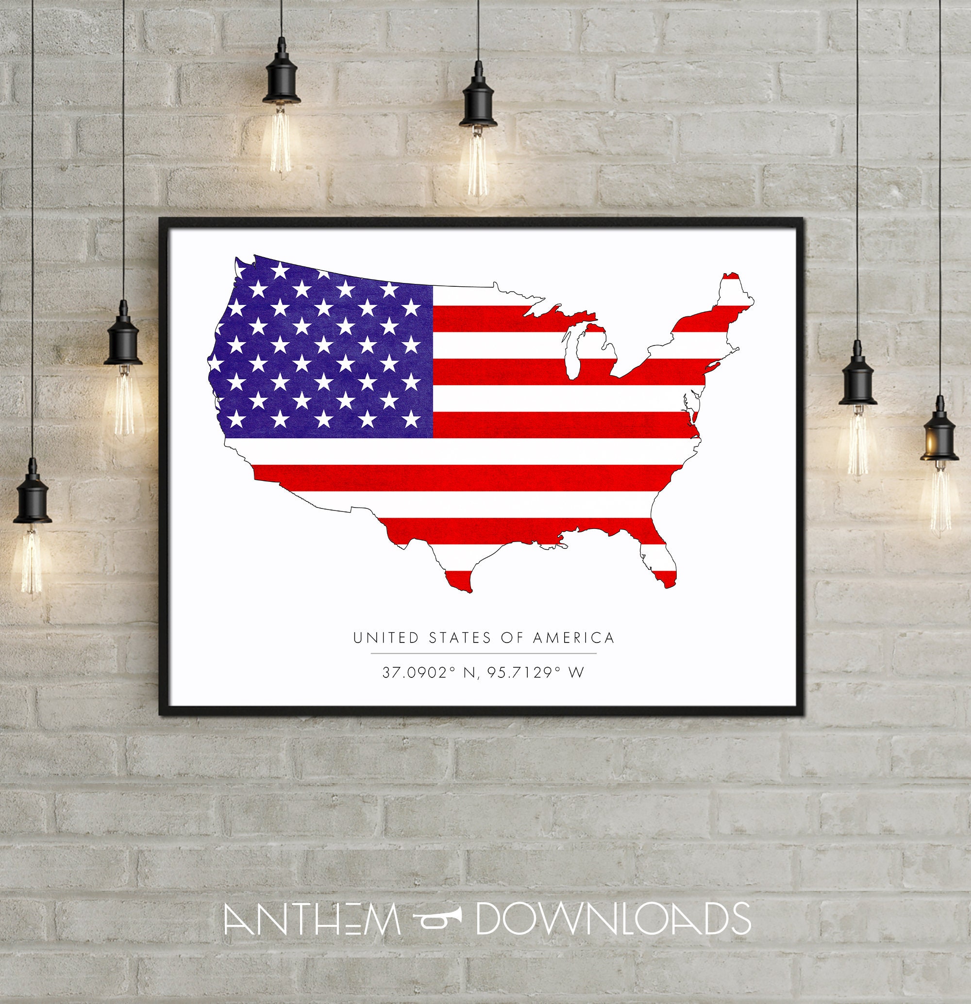 USA Art Print - Digital Download - Map of United States of America ...