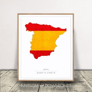 Spanien Karte Kunstdruck - Spanische Flagge Poster - Familienerbe Dekor - Nationalität Wandkunst - Sofortiger Download!