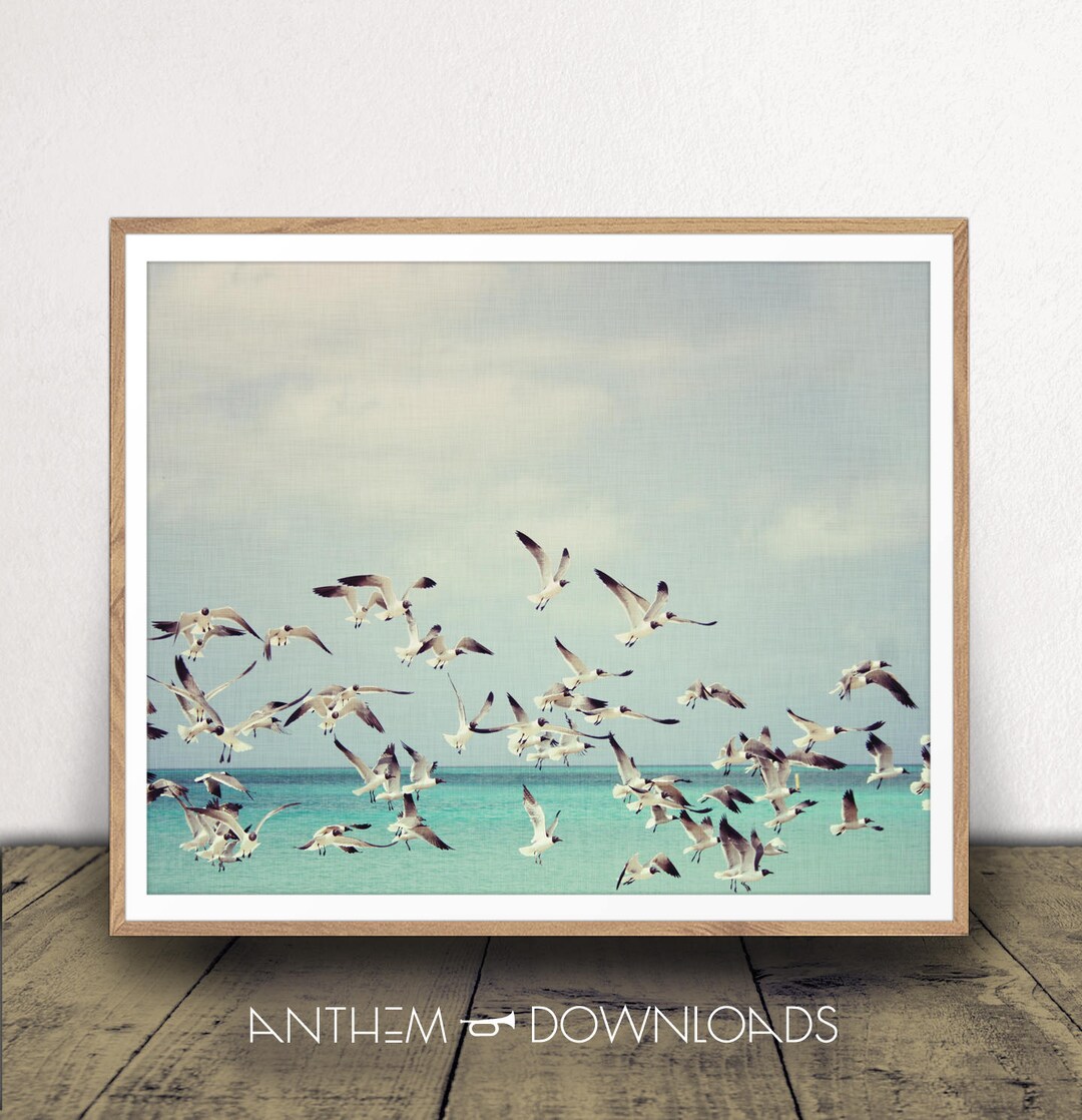 Seagulls Flying Over Ocean Art Print - Beach Poster - Instant Download ...