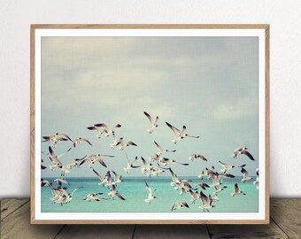 Gaviotas volando sobre el océano Impresión de arte - Póster de playa - Descarga instantánea - ¡Arte imprimible!