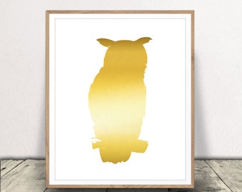 Golden Owl Art Print - Gold Barn Owl Poster - Bedroom Decor - Above the Bed Wall Art - Instant Download