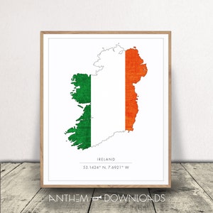 Irland Art Print - Irische Flagge und Land Umriss Poster - Familienerbe Wandkunst - Nationalität Dekor - sofortiger Download!