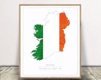 Ireland Art Print - Irish Flag and Country Outline Poster - Family Heritage Wall Art - Nationality Decor - Instant Download!