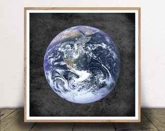 Earth Art Print - Planet Earth Poster - Solar System Wall Art - X-Large World Print - Astronomy Decor - Instant Download!