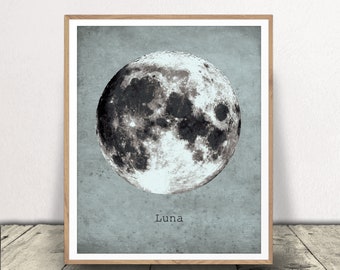 Full Moon Art Print - Blue Moon Poster - La Luna Moon Print - Outer Space Decor - Above the Bed Wall Art - Instant Download