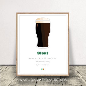 Stout Print - Beer Poster - Party Decor - Bar Signs - Dark Beer Lover Gift - Printable Art - 5 FILES INCLUDED!