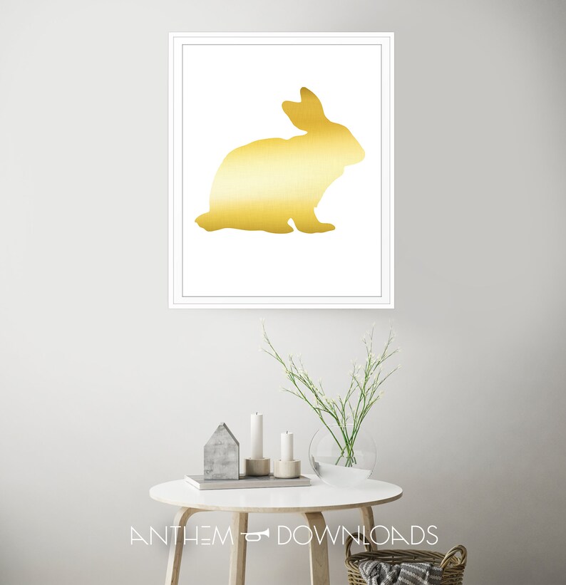Gold Rabbit Art Print - Golden Bunny Poster - Bedroom Decor - Spirit ...