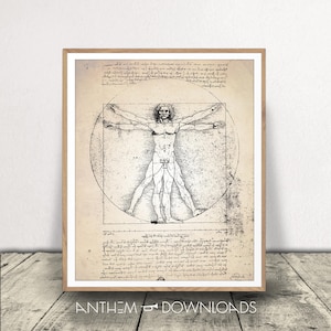 Vitruvian Man Art Print - Da Vinci Poster - Human Anatomy - Leonardo Da Vinci Drawing - Medical Illustration - Instant Download!