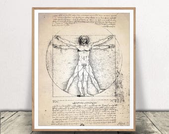 Impresión artística del Hombre de Vitruvio - Póster de Da Vinci - Anatomía humana - Dibujo de Leonardo Da Vinci - Ilustración médica - ¡Descarga instantánea!