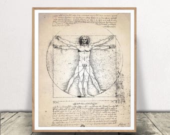 Stampa artistica dell'uomo vitruviano - Poster di Da Vinci - Anatomia umana - Disegno di Leonardo Da Vinci - Illustrazione medica - Download istantaneo!